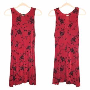 Vintage Red & Black Velvet Floral Shift Mini Dress